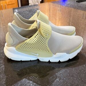Nike Beige Mesh Slip-On Sneakers with Pale Yellow Accents
